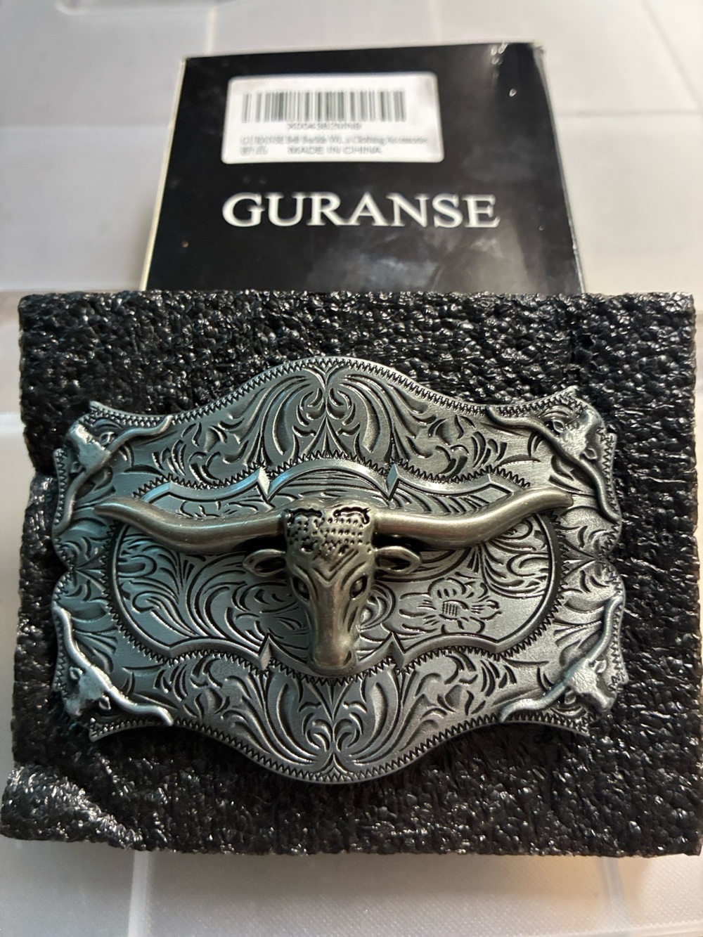 Guranse Silver Western Longhorn Belt Buckle